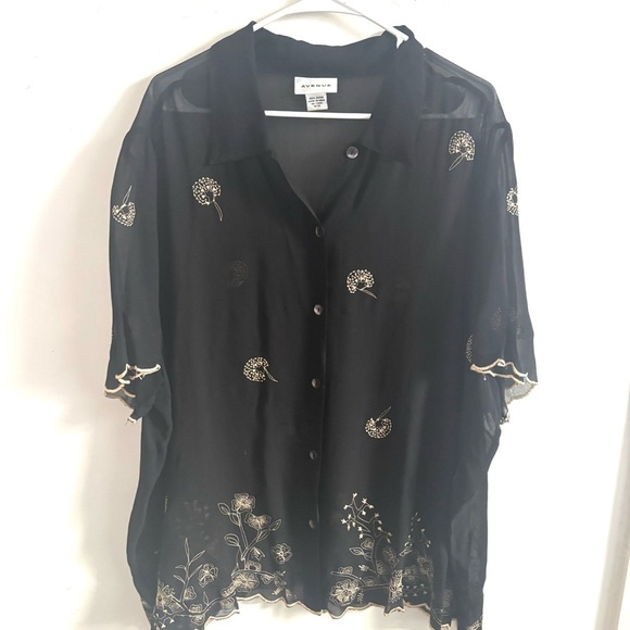 Avenue Tops - Avenue Sheer button Up 1XL Black Metallic Whimsigoth Grunge Layering
